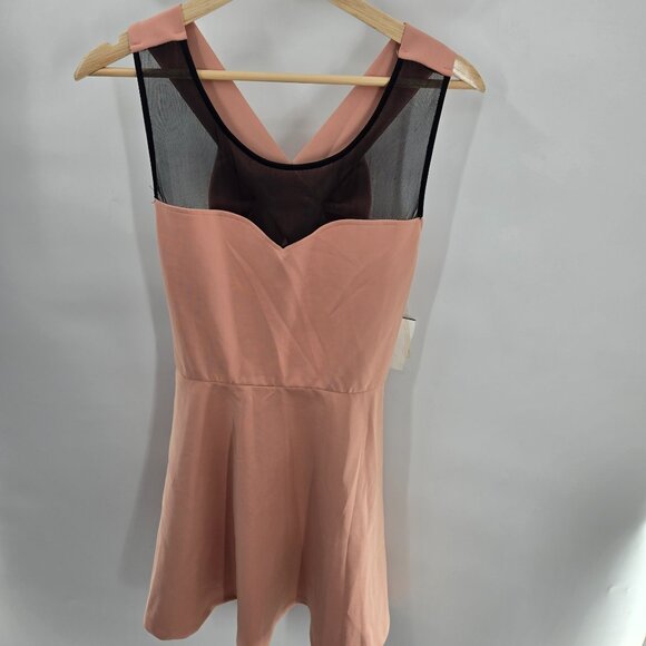 Blush Pink Black Mesh Bow Back Mini Dress Size Medium - Picture 1 of 9